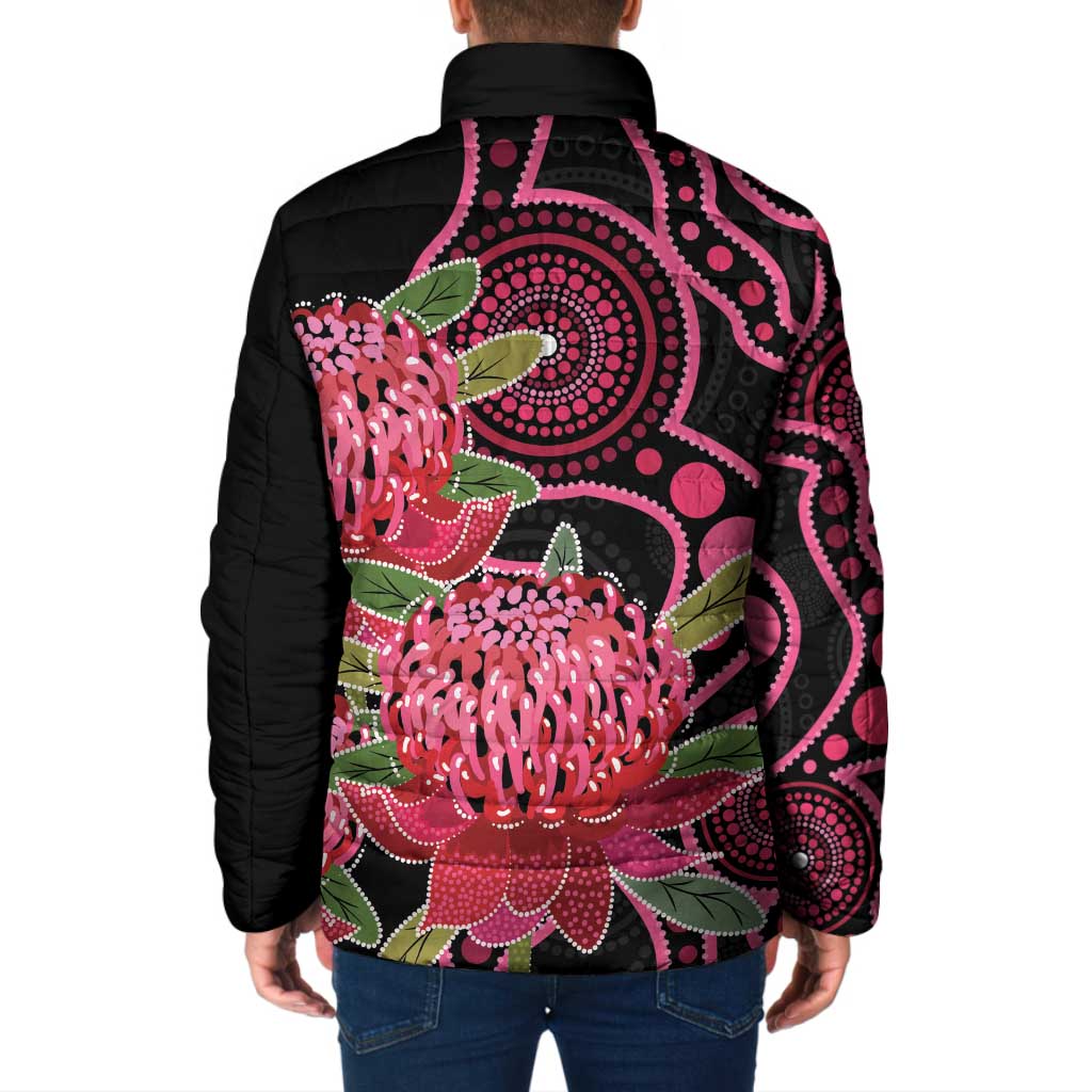 Australia Waratah Padded Jacket Telopea Aussie Native Flowers Indigenous Art - Aussie Hoodie