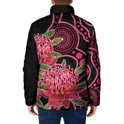 Australia Waratah Padded Jacket Telopea Aussie Native Flowers Indigenous Art - Aussie Hoodie