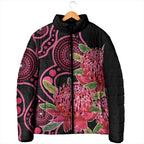 Australia Waratah Padded Jacket Telopea Aussie Native Flowers Indigenous Art - Aussie Hoodie