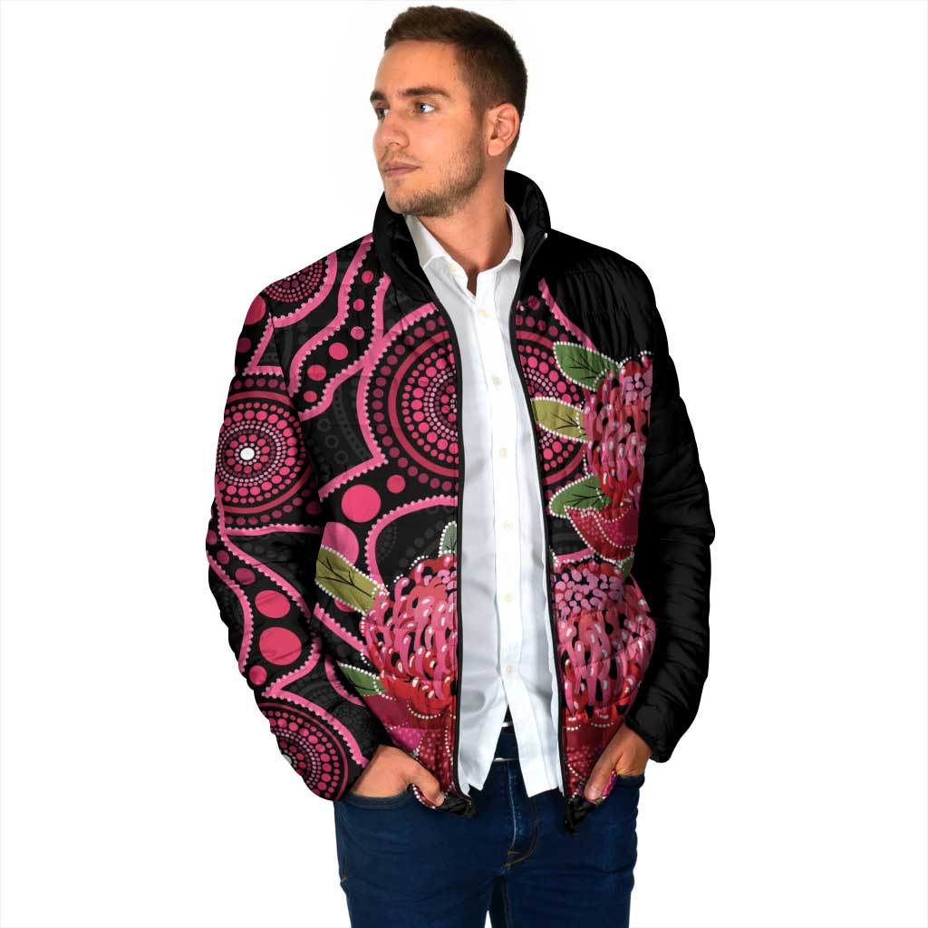 Australia Waratah Padded Jacket Telopea Aussie Native Flowers Indigenous Art - Aussie Hoodie