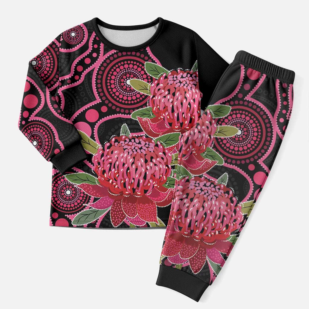 Australia Waratah Christmas Pajama Set Telopea Aussie Native Flowers Indigenous Art - Aussie Hoodie