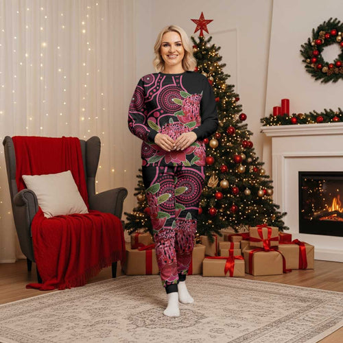 Australia Waratah Christmas Pajama Set Telopea Aussie Native Flowers Indigenous Art - Aussie Hoodie