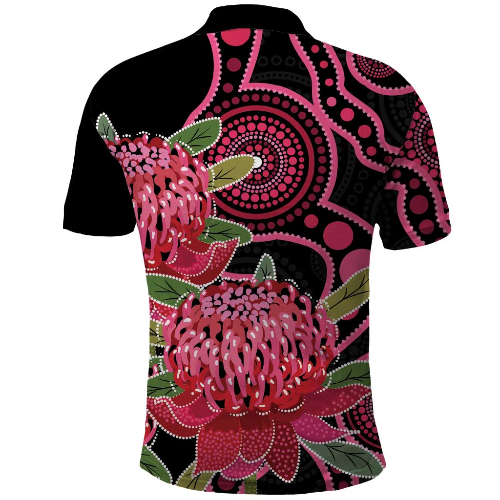 Australia Waratah Polo Shirt Telopea Aussie Native Flowers Indigenous Art - Aussie Hoodie