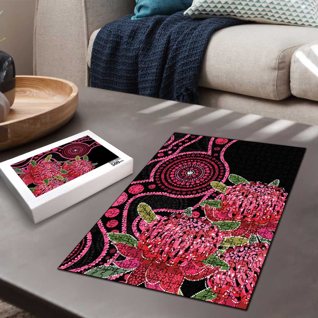 Australia Waratah Puzzle Telopea Aussie Native Flowers Indigenous Art - Aussie Hoodie