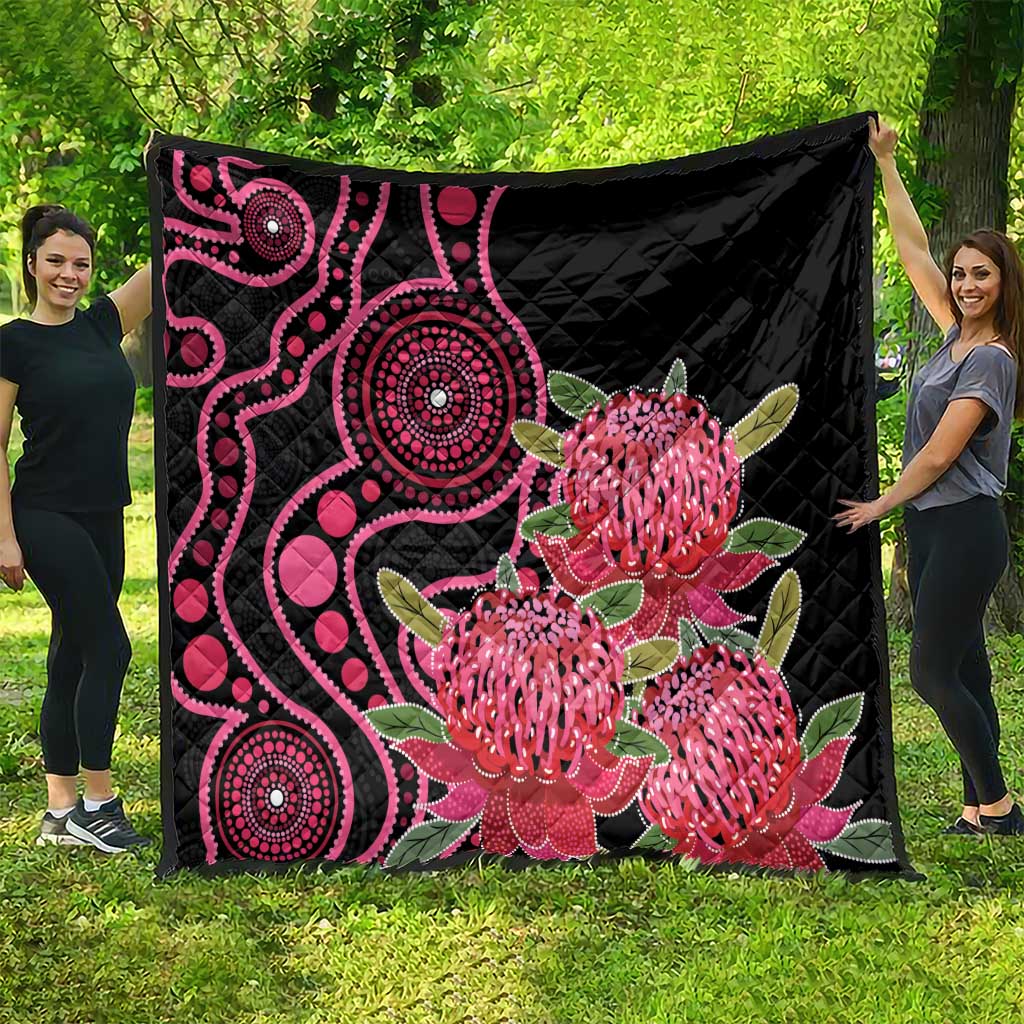 Australia Waratah Quilt Telopea Aussie Native Flowers Indigenous Art - Aussie Hoodie