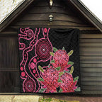 Australia Waratah Quilt Telopea Aussie Native Flowers Indigenous Art - Aussie Hoodie