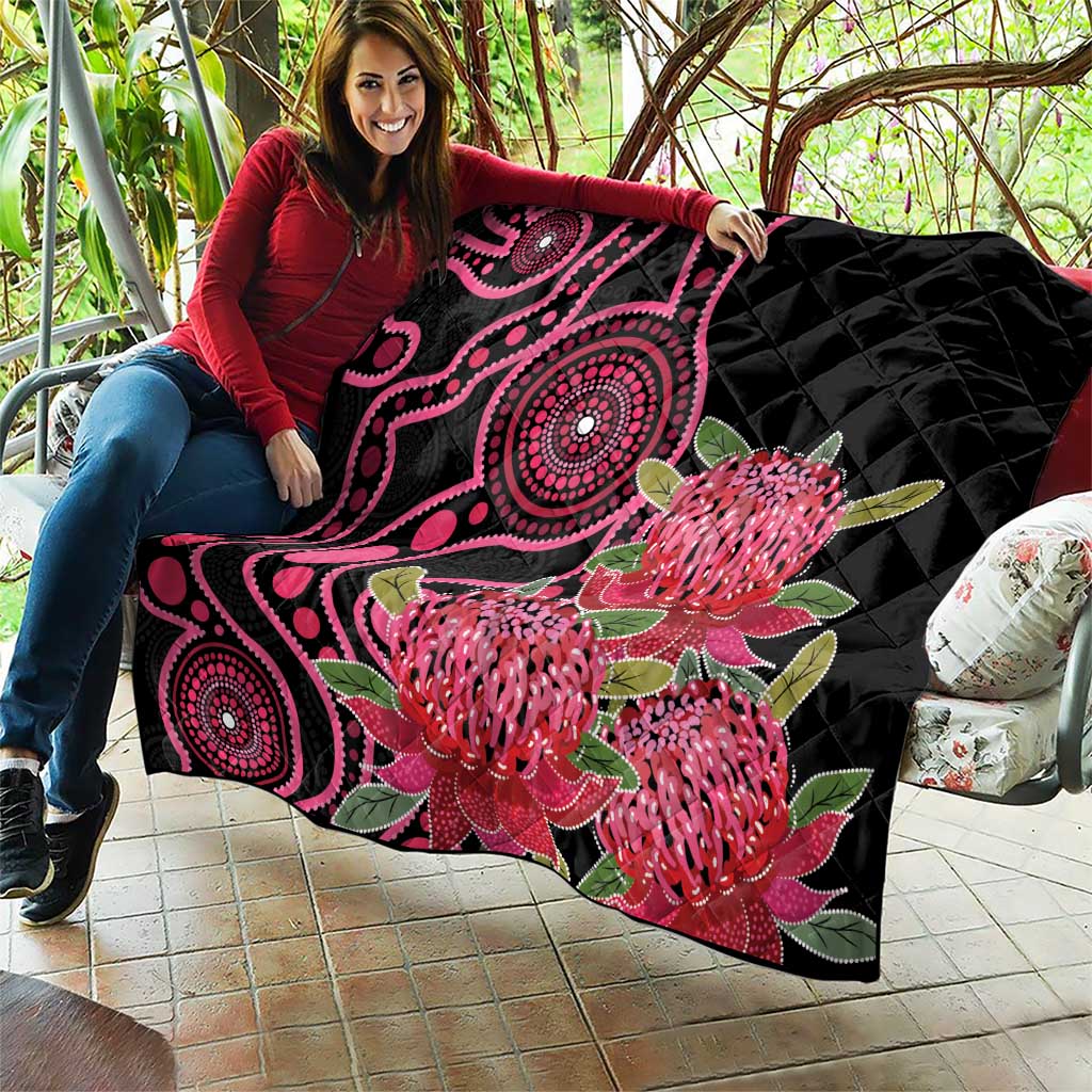 Australia Waratah Quilt Telopea Aussie Native Flowers Indigenous Art - Aussie Hoodie