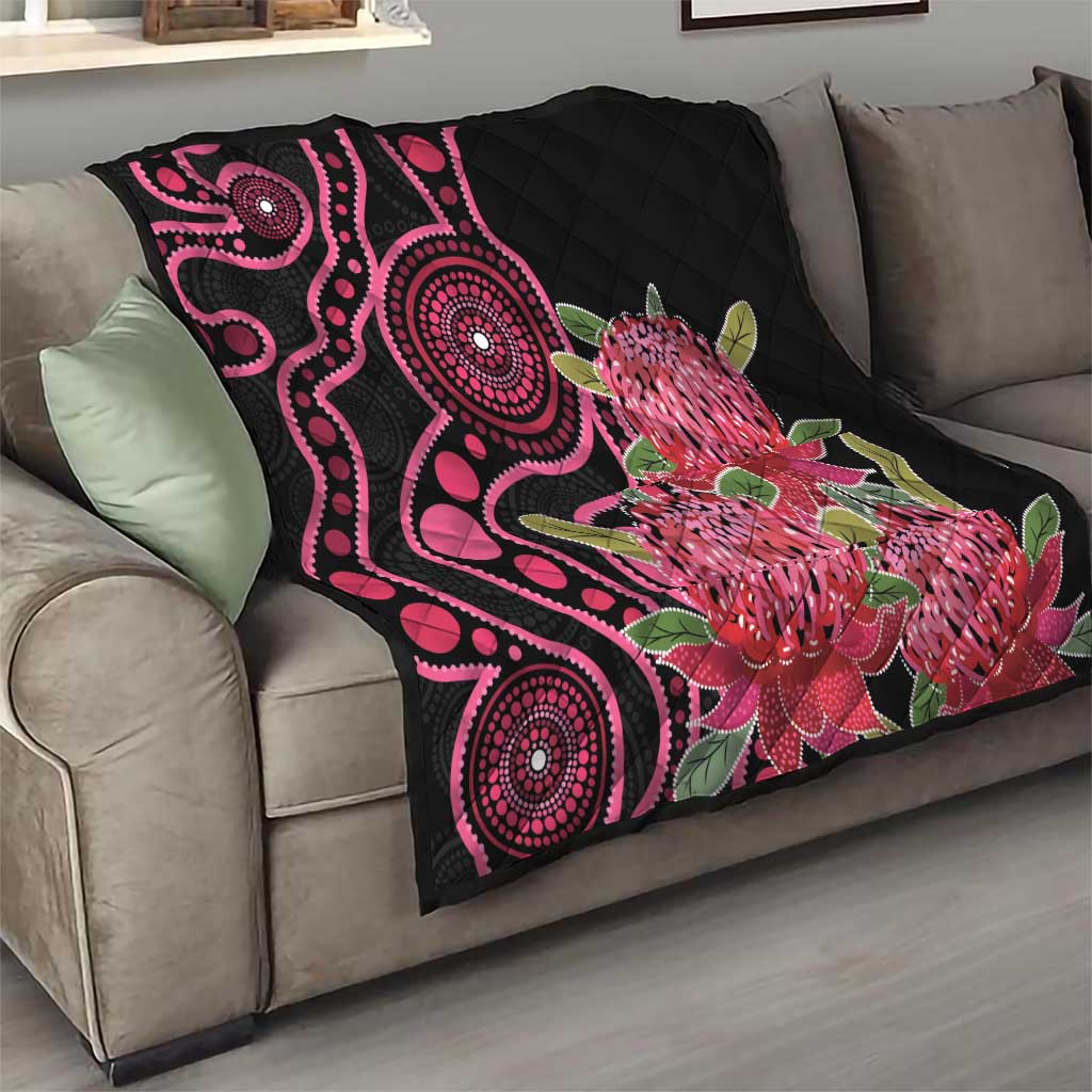Australia Waratah Quilt Telopea Aussie Native Flowers Indigenous Art - Aussie Hoodie
