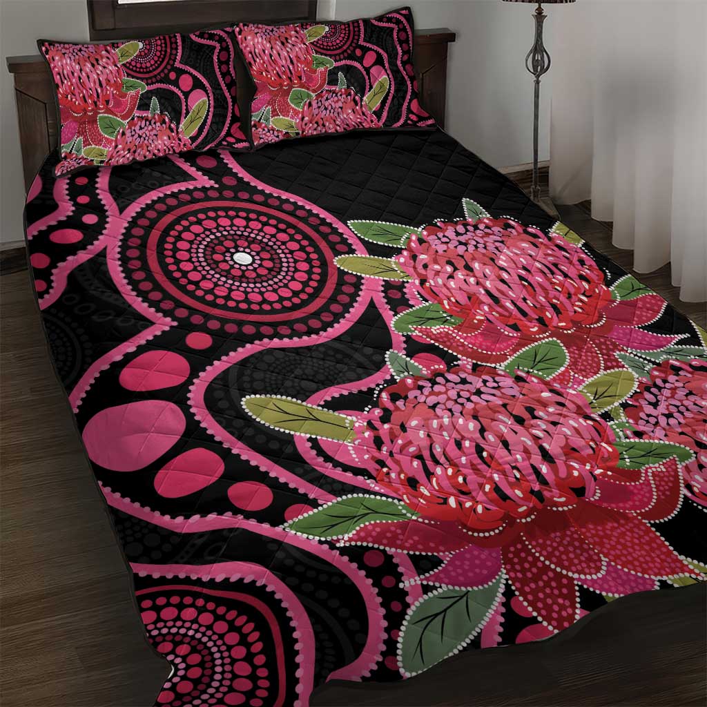 Australia Waratah Quilt Bed Set Telopea Aussie Native Flowers Indigenous Art - Aussie Hoodie
