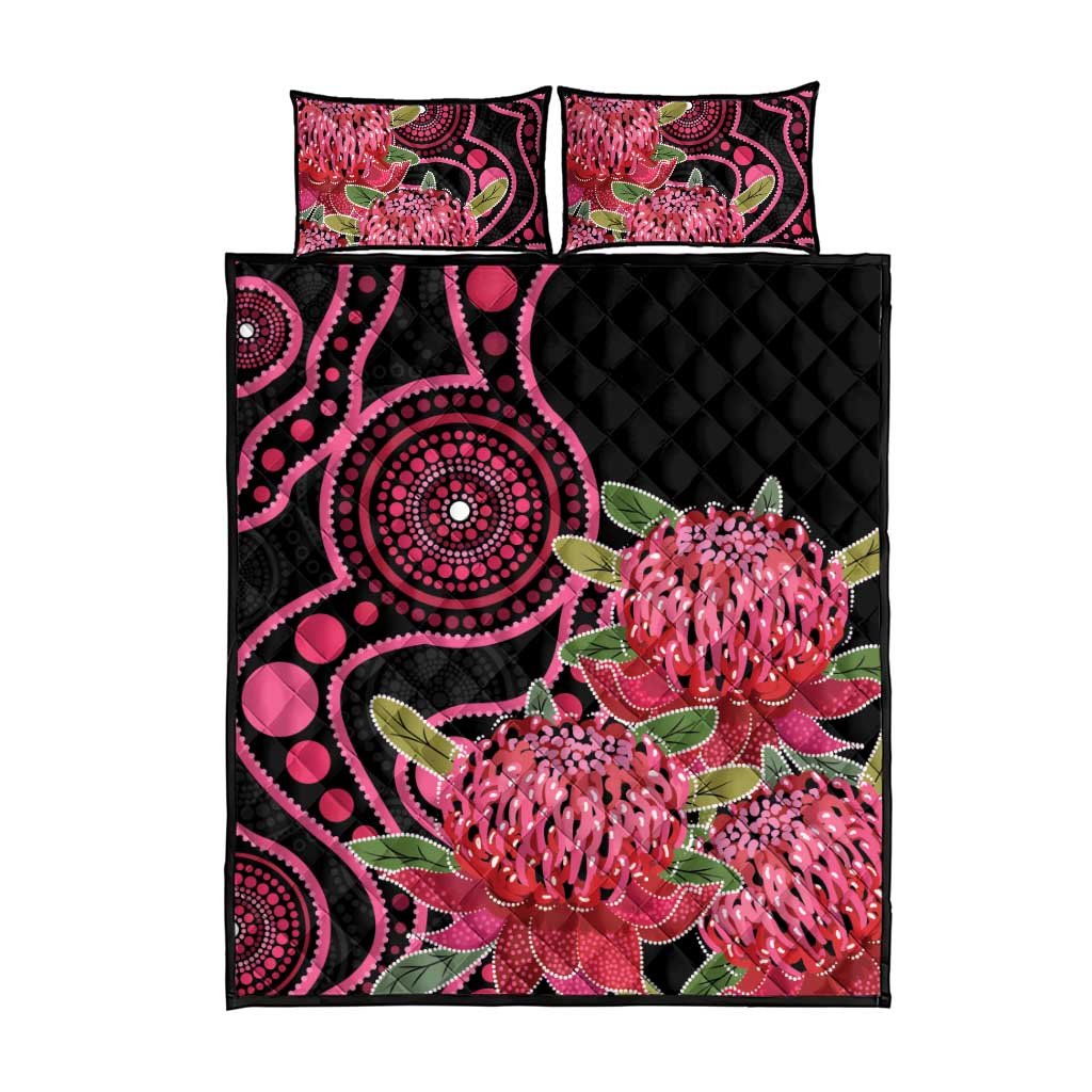 Australia Waratah Quilt Bed Set Telopea Aussie Native Flowers Indigenous Art - Aussie Hoodie