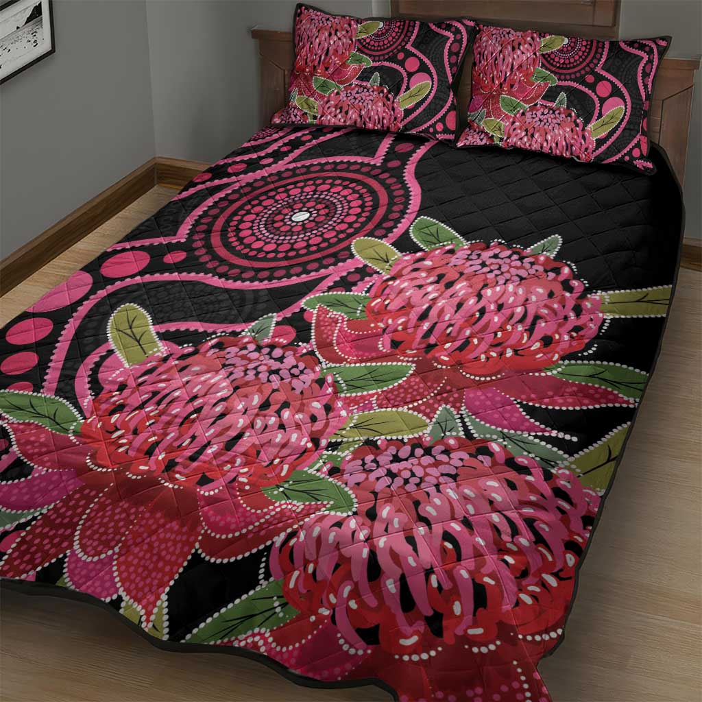 Australia Waratah Quilt Bed Set Telopea Aussie Native Flowers Indigenous Art - Aussie Hoodie