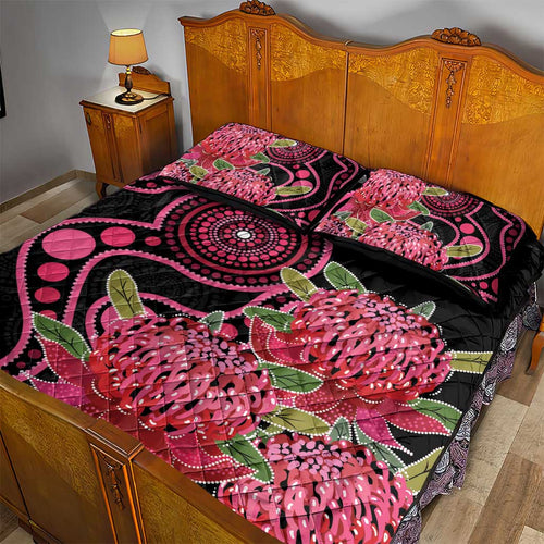 Australia Waratah Quilt Bed Set Telopea Aussie Native Flowers Indigenous Art - Aussie Hoodie