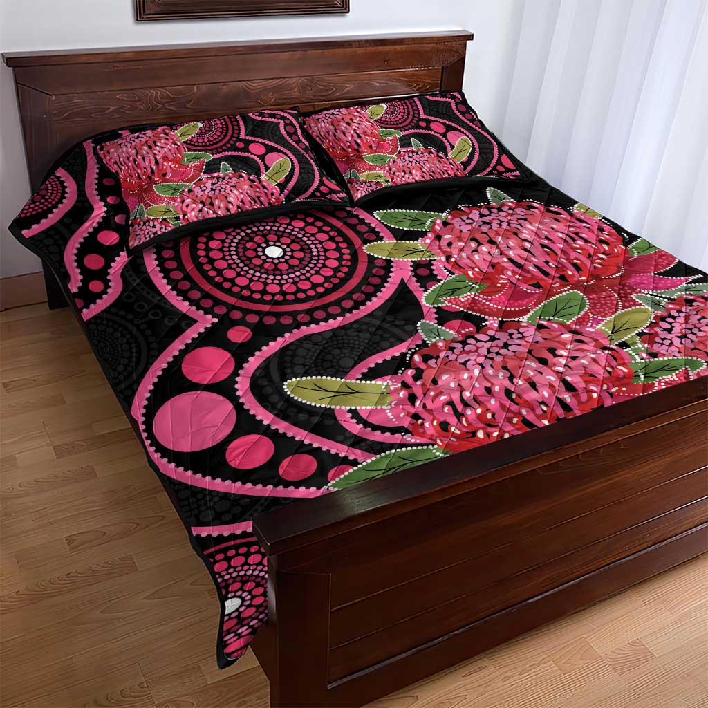 Australia Waratah Quilt Bed Set Telopea Aussie Native Flowers Indigenous Art - Aussie Hoodie