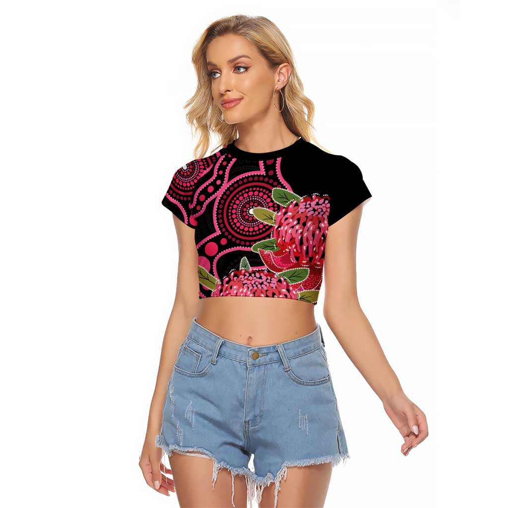 Australia Waratah Raglan Cropped T Shirt Telopea Aussie Native Flowers Indigenous Art - Aussie Hoodie