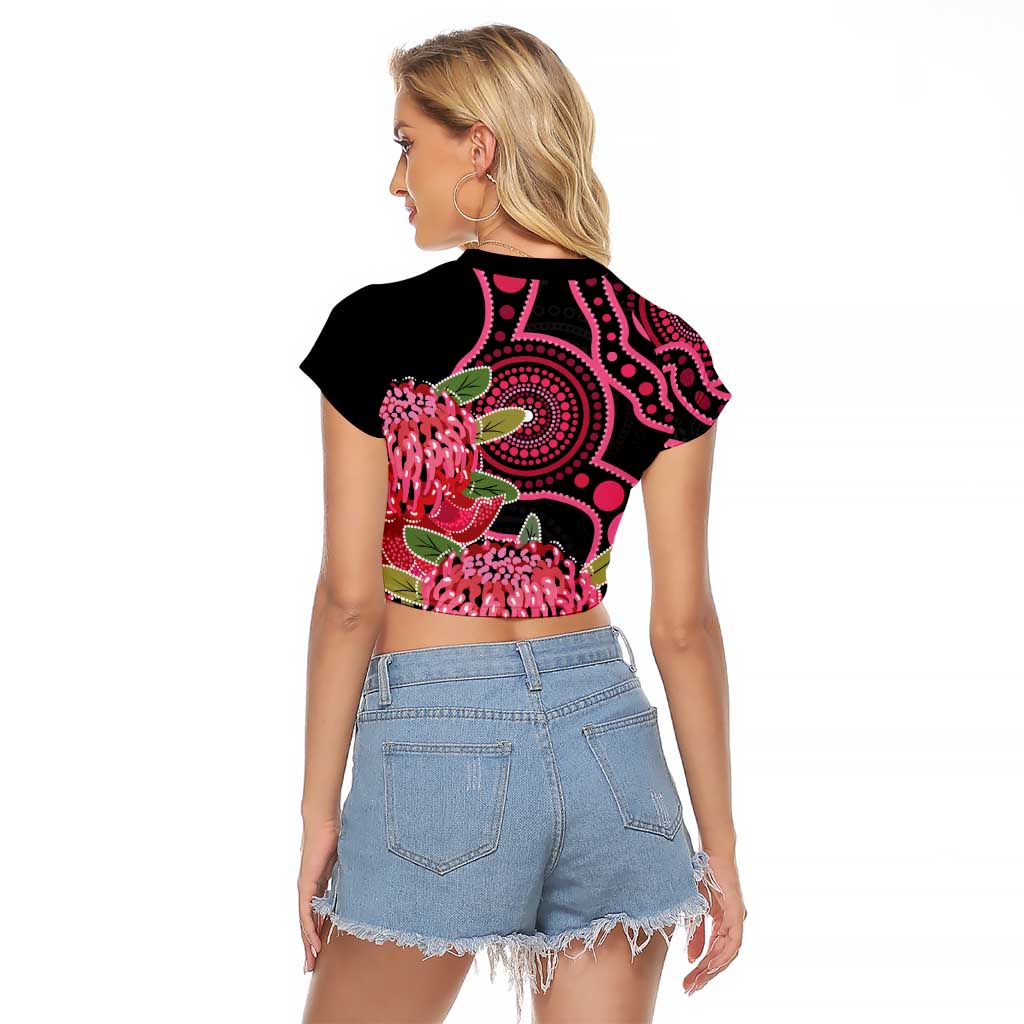 Australia Waratah Raglan Cropped T Shirt Telopea Aussie Native Flowers Indigenous Art - Aussie Hoodie