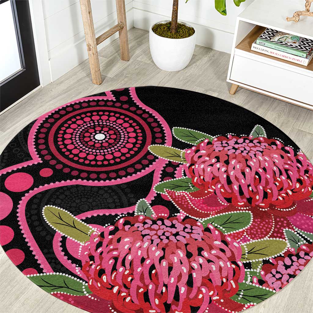 Australia Waratah Round Carpet Telopea Aussie Native Flowers Indigenous Art - Aussie Hoodie