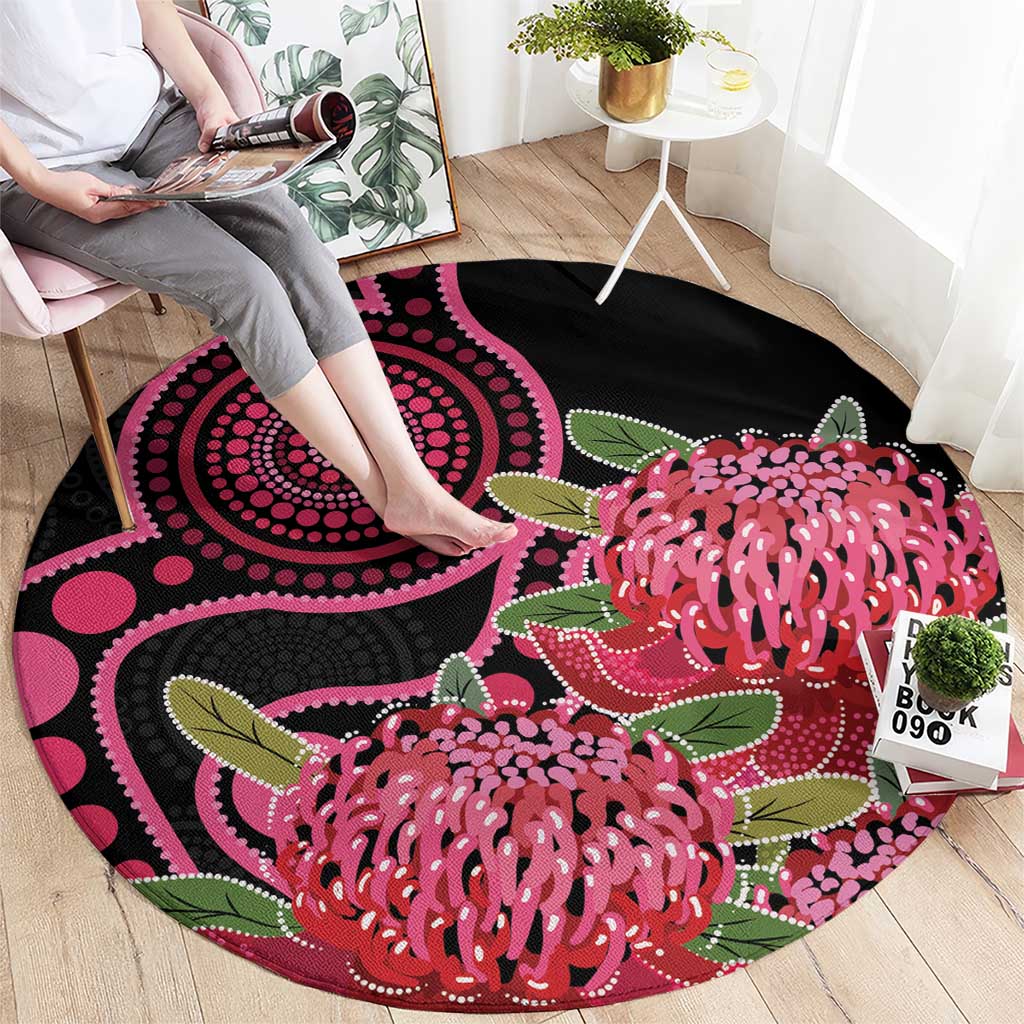 Australia Waratah Round Carpet Telopea Aussie Native Flowers Indigenous Art - Aussie Hoodie