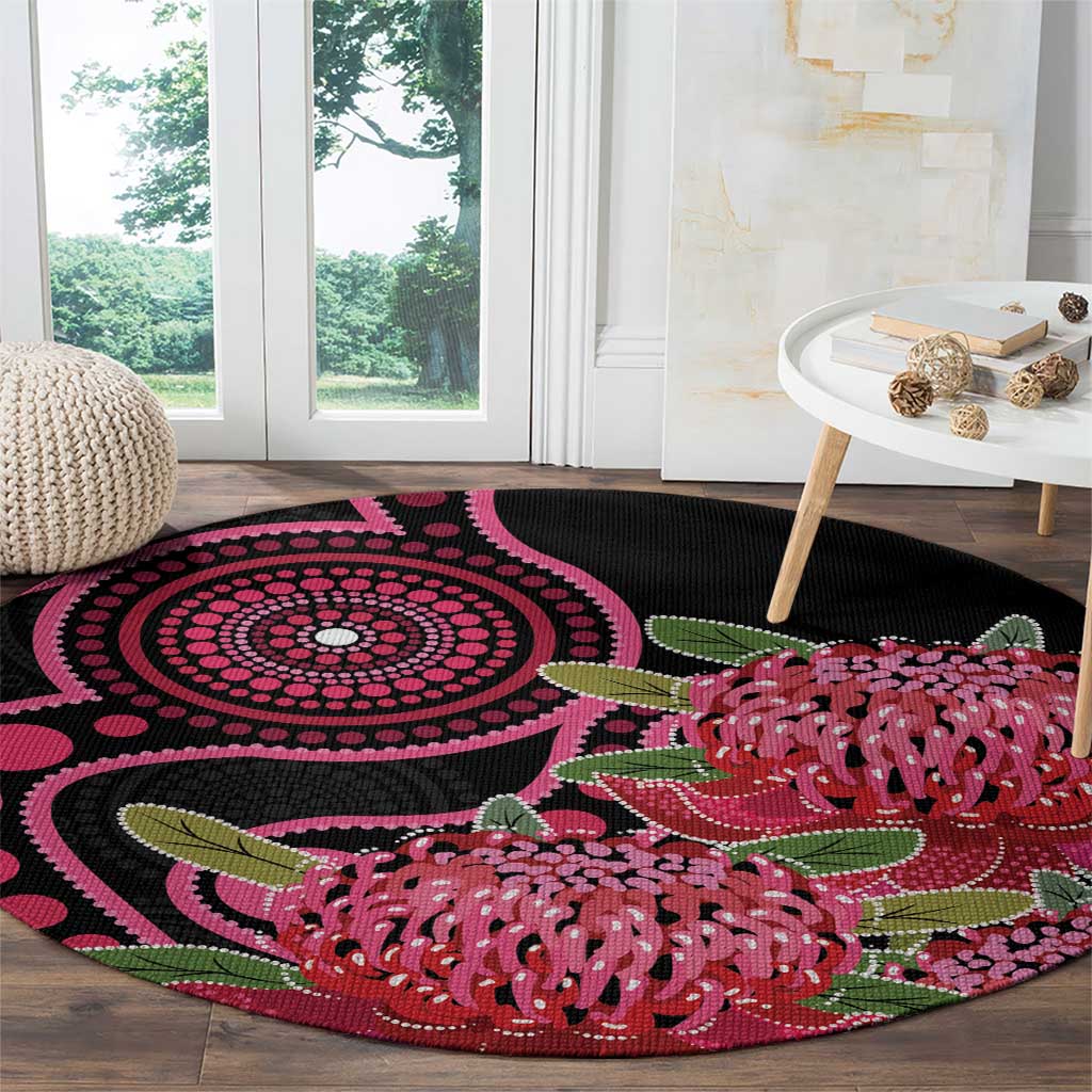 Australia Waratah Round Carpet Telopea Aussie Native Flowers Indigenous Art - Aussie Hoodie