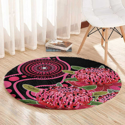 Australia Waratah Round Carpet Telopea Aussie Native Flowers Indigenous Art - Aussie Hoodie