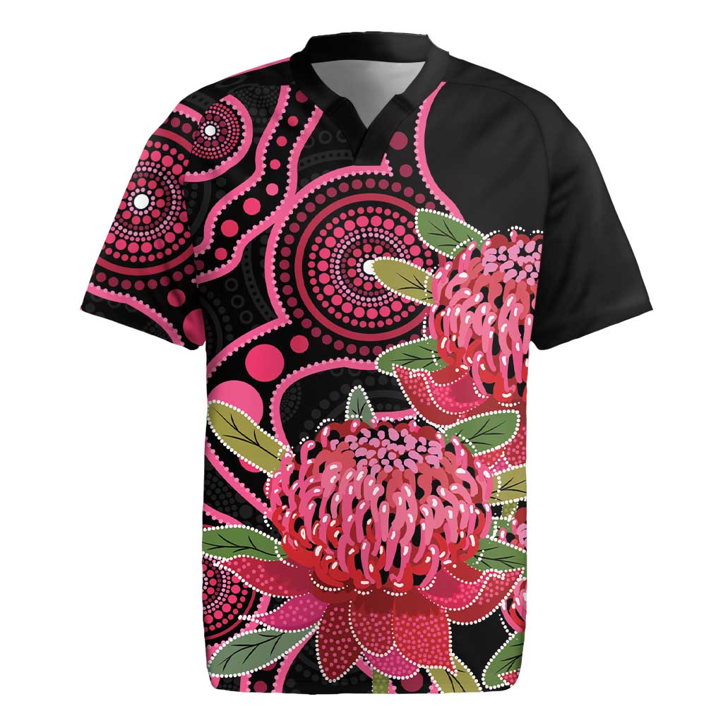 Australia Waratah Rugby Jersey Telopea Aussie Native Flowers Indigenous Art - Aussie Hoodie
