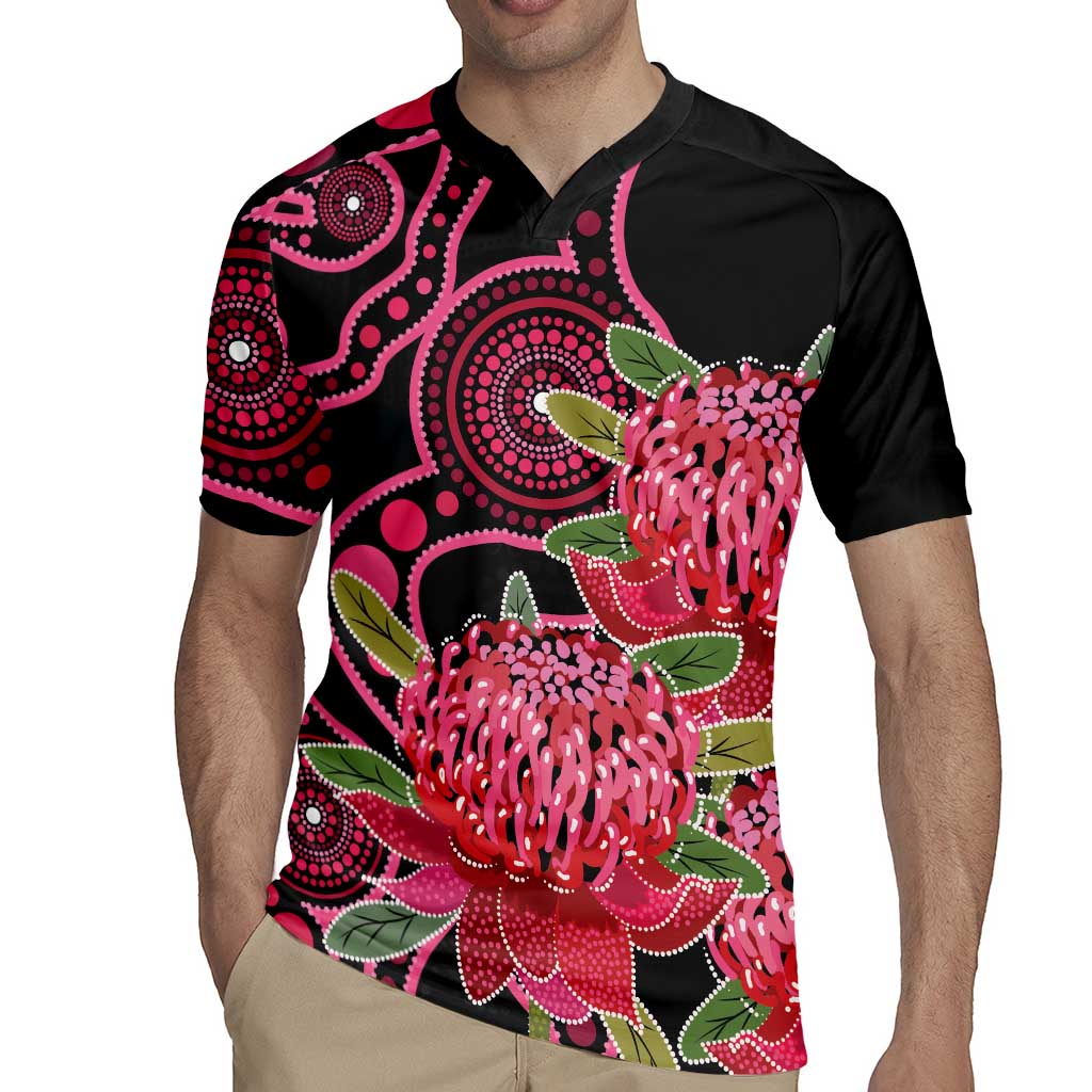 Australia Waratah Rugby Jersey Telopea Aussie Native Flowers Indigenous Art - Aussie Hoodie