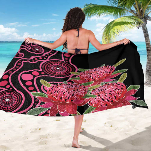 Australia Waratah Sarong Telopea Aussie Native Flowers Indigenous Art - Aussie Hoodie