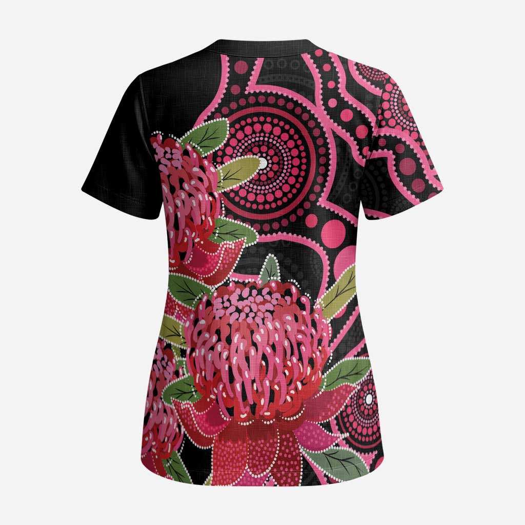 Australia Waratah Scrub Top Telopea Aussie Native Flowers Indigenous Art - Aussie Hoodie