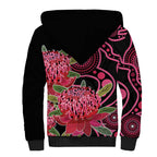 Australia Waratah Sherpa Hoodie Telopea Aussie Native Flowers Indigenous Art - Aussie Hoodie