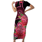 Australia Waratah Short Sleeve Bodycon Dress Telopea Aussie Native Flowers Indigenous Art - Aussie Hoodie