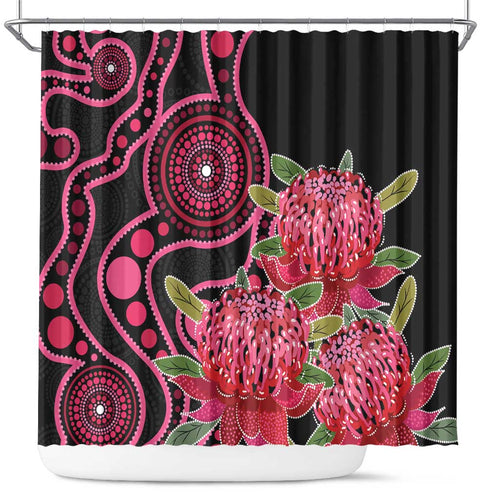 Australia Waratah Shower Curtain Telopea Aussie Native Flowers Indigenous Art - Aussie Hoodie