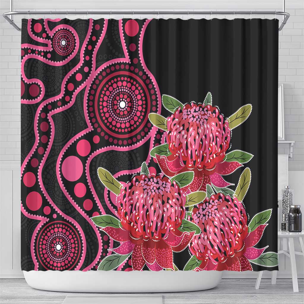 Australia Waratah Shower Curtain Telopea Aussie Native Flowers Indigenous Art - Aussie Hoodie
