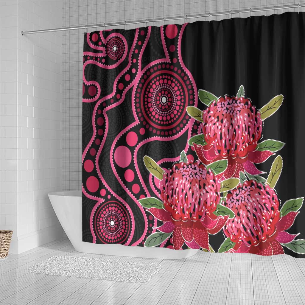 Australia Waratah Shower Curtain Telopea Aussie Native Flowers Indigenous Art - Aussie Hoodie