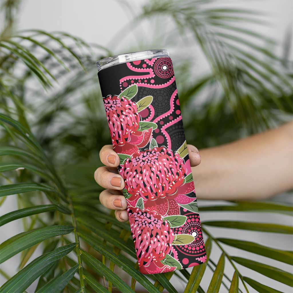 Australia Waratah Skinny Tumbler Telopea Aussie Native Flowers Indigenous Art - Aussie Hoodie