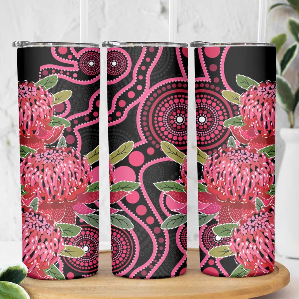 Australia Waratah Skinny Tumbler Telopea Aussie Native Flowers Indigenous Art - Aussie Hoodie