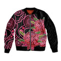 Australia Waratah Sleeve Zip Bomber Jacket Telopea Aussie Native Flowers Indigenous Art - Aussie Hoodie