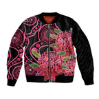 Australia Waratah Sleeve Zip Bomber Jacket Telopea Aussie Native Flowers Indigenous Art - Aussie Hoodie