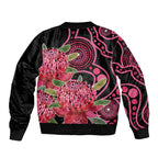 Australia Waratah Sleeve Zip Bomber Jacket Telopea Aussie Native Flowers Indigenous Art - Aussie Hoodie