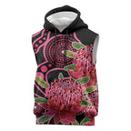 Australia Waratah Sleeveless Hoodie Telopea Aussie Native Flowers Indigenous Art - Aussie Hoodie
