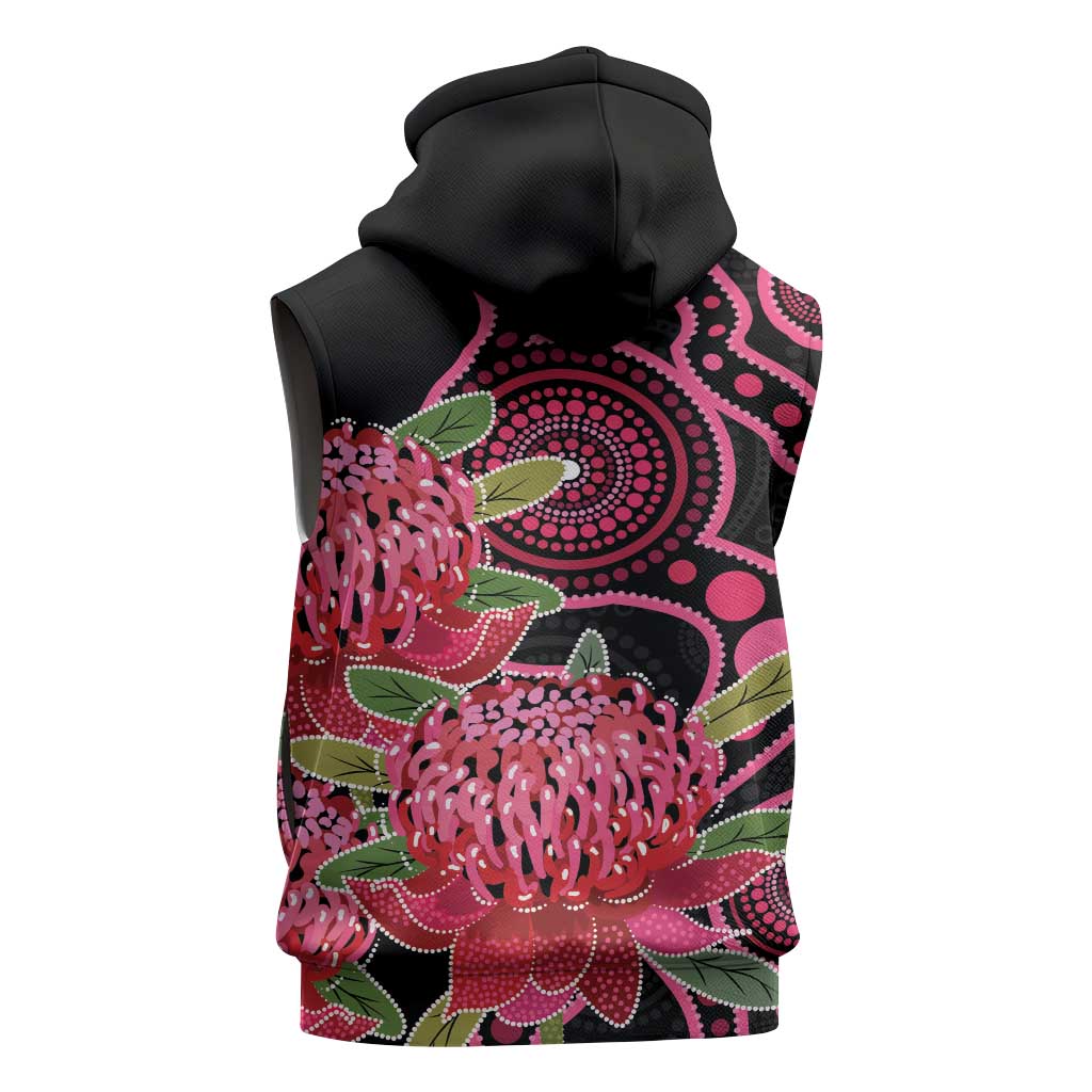 Australia Waratah Sleeveless Hoodie Telopea Aussie Native Flowers Indigenous Art - Aussie Hoodie