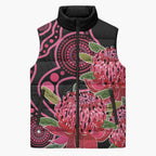 Australia Waratah Sleeveless Puffer Jacket Telopea Aussie Native Flowers Indigenous Art - Aussie Hoodie