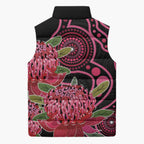 Australia Waratah Sleeveless Puffer Jacket Telopea Aussie Native Flowers Indigenous Art - Aussie Hoodie
