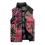 Australia Waratah Sleeveless Puffer Jacket Telopea Aussie Native Flowers Indigenous Art - Aussie Hoodie
