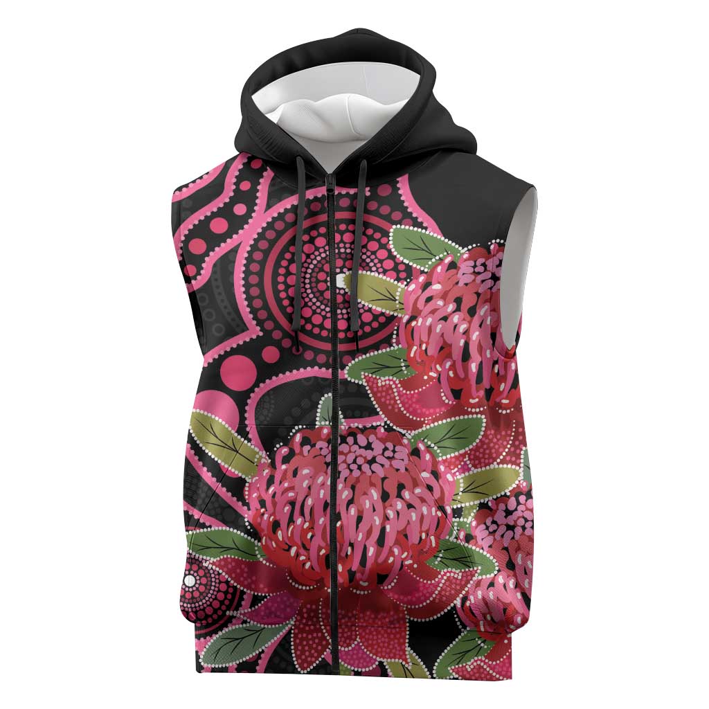 Australia Waratah Sleeveless Zip Hoodie Telopea Aussie Native Flowers Indigenous Art LT14