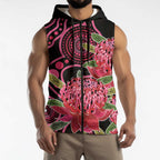 Australia Waratah Sleeveless Zip Hoodie Telopea Aussie Native Flowers Indigenous Art LT14
