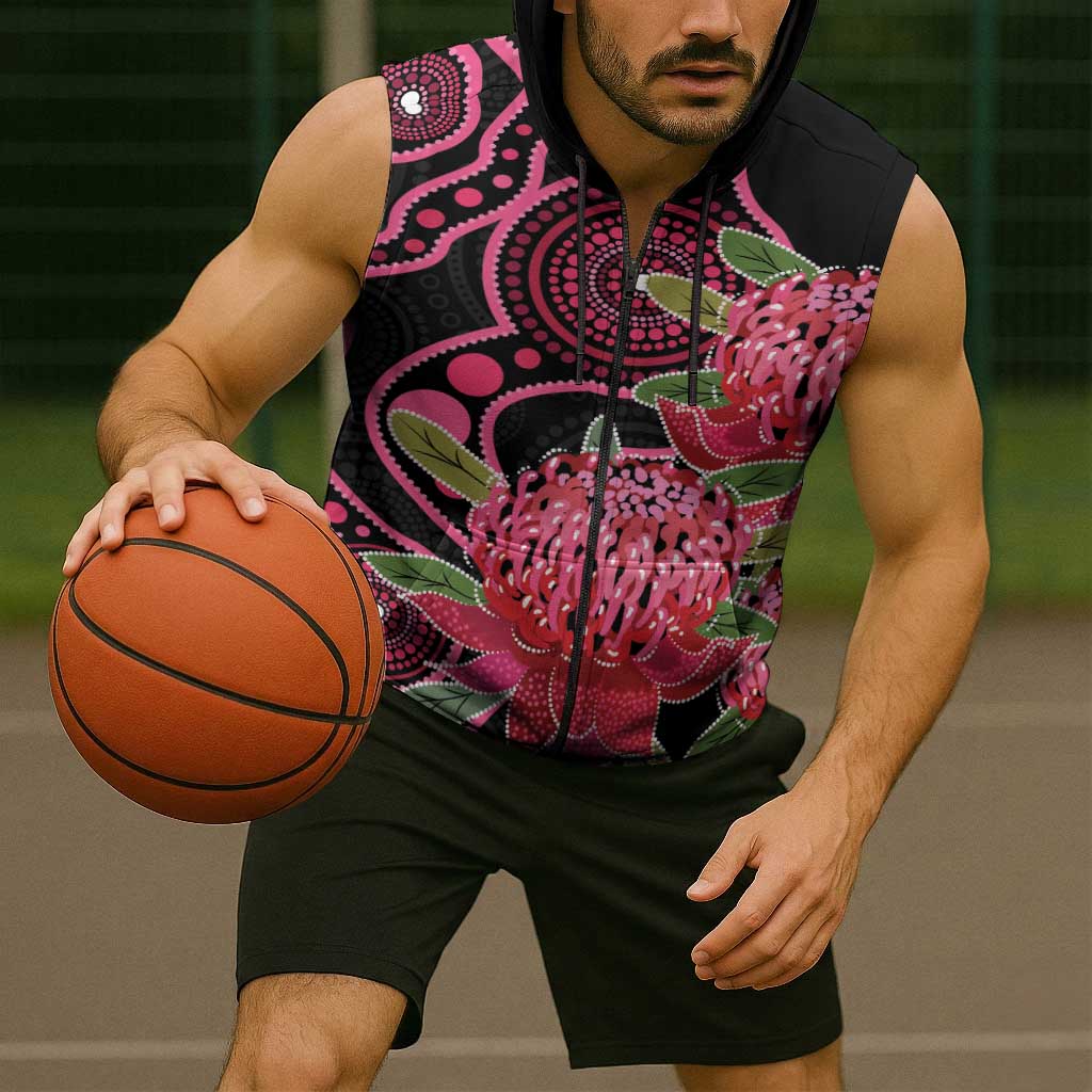 Australia Waratah Sleeveless Zip Hoodie Telopea Aussie Native Flowers Indigenous Art LT14