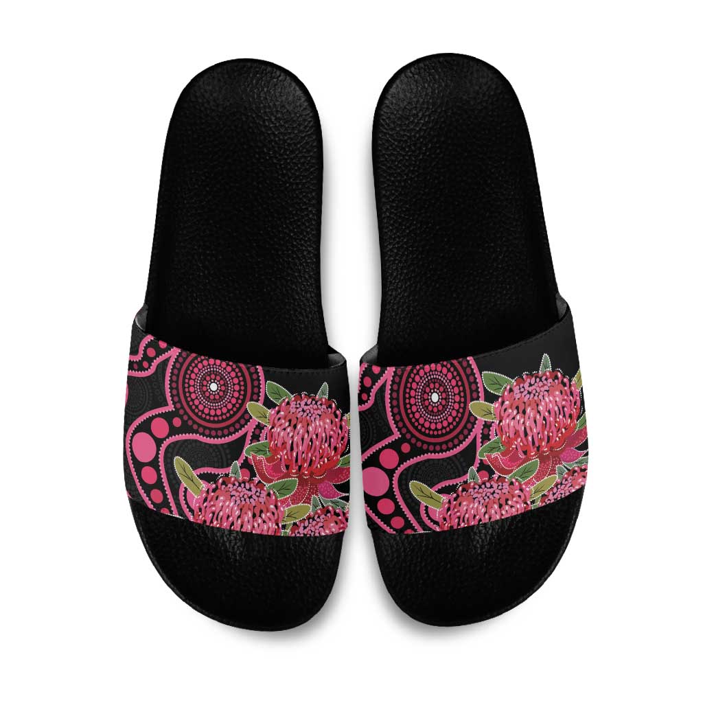 Australia Waratah Slide Sandals Telopea Aussie Native Flowers Indigenous Art - Aussie Hoodie