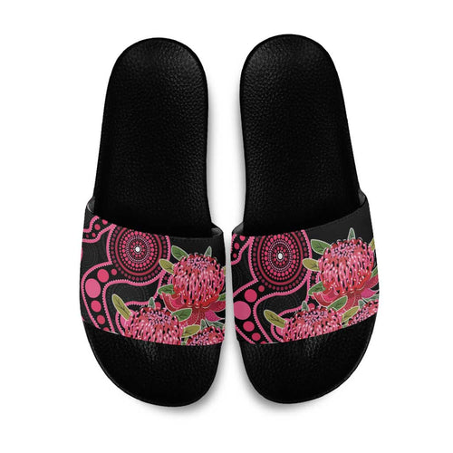 Australia Waratah Slide Sandals Telopea Aussie Native Flowers Indigenous Art - Aussie Hoodie