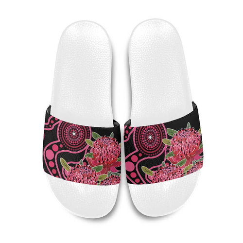 Australia Waratah Slide Sandals Telopea Aussie Native Flowers Indigenous Art - Aussie Hoodie