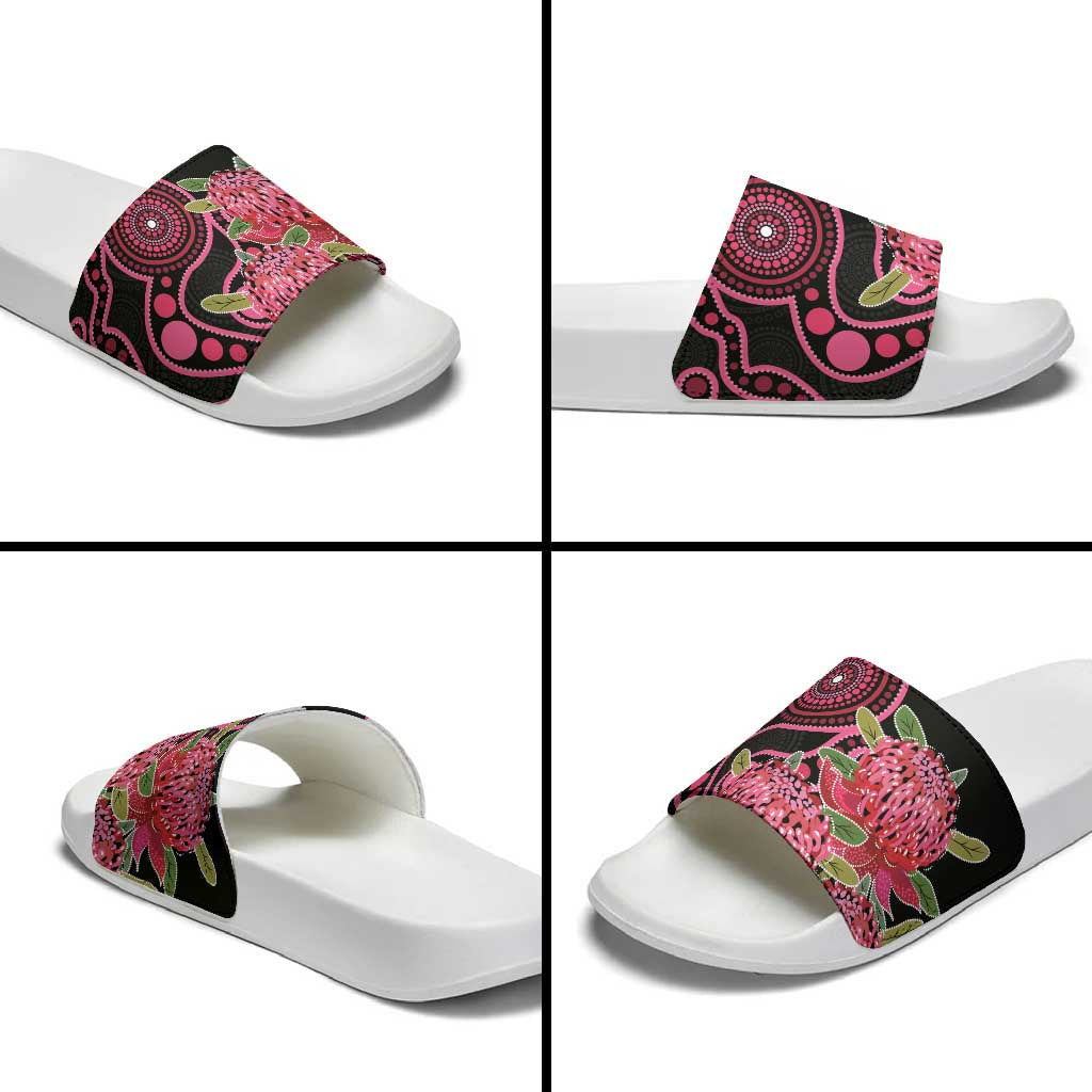 Australia Waratah Slide Sandals Telopea Aussie Native Flowers Indigenous Art - Aussie Hoodie