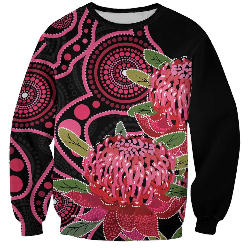 Australia Waratah Sweatshirt Telopea Aussie Native Flowers Indigenous Art - Aussie Hoodie